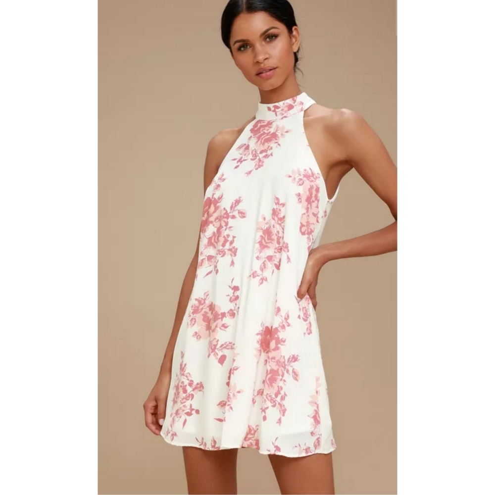 Blush Pink and White Floral Print Swing Dress